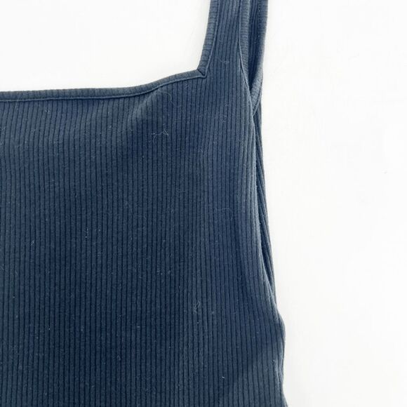Topshop Ribbed Knit Bodysuit Top Womens Size 6 Black Square Neck Sleeveless Tank - Picture 3 of 5